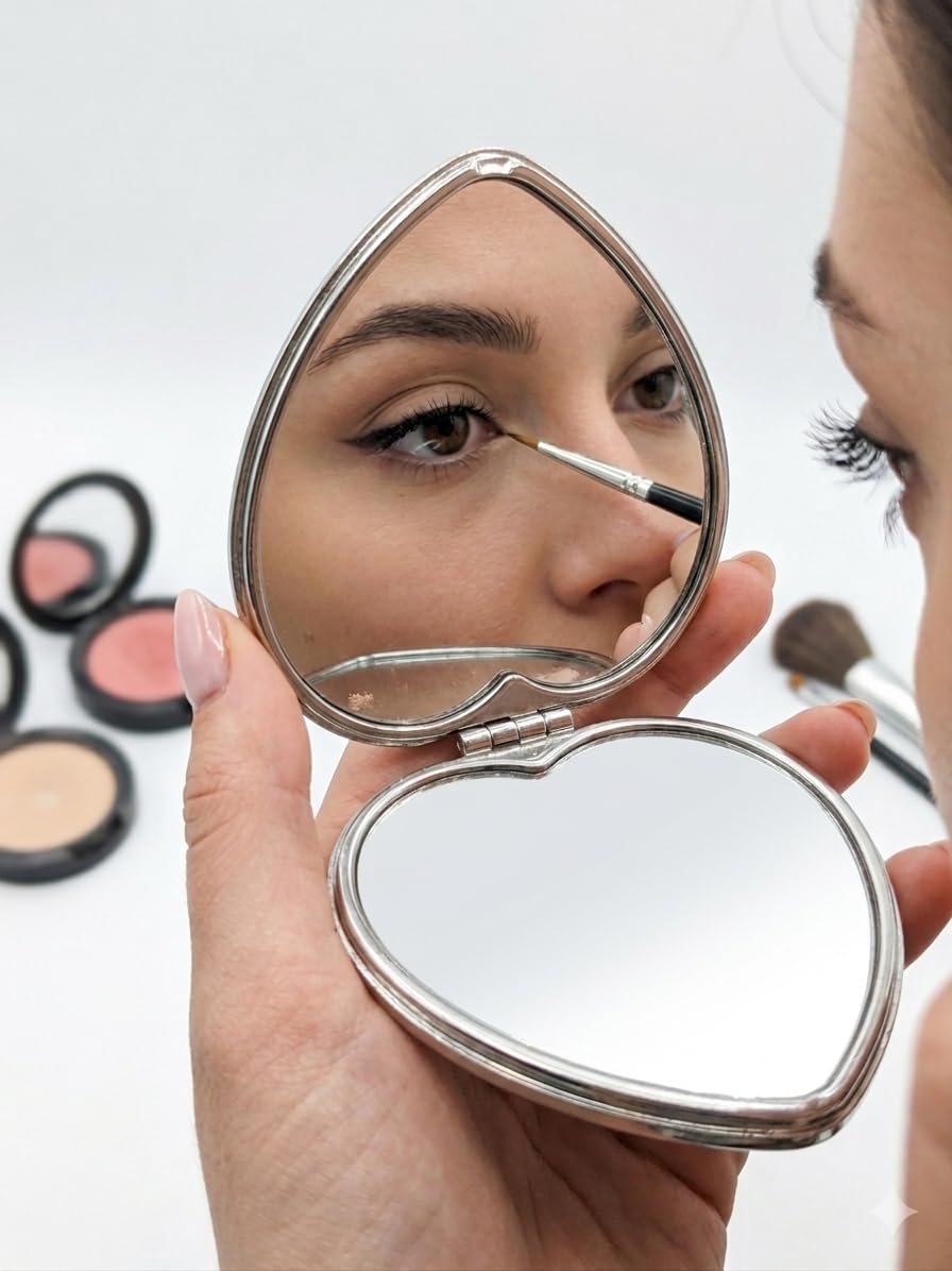 Heart Shaped Compact Foldable Purse Mirror for Women, Double Sided, Magnifying, Portable Travel Makeup Mirror-picture-17
