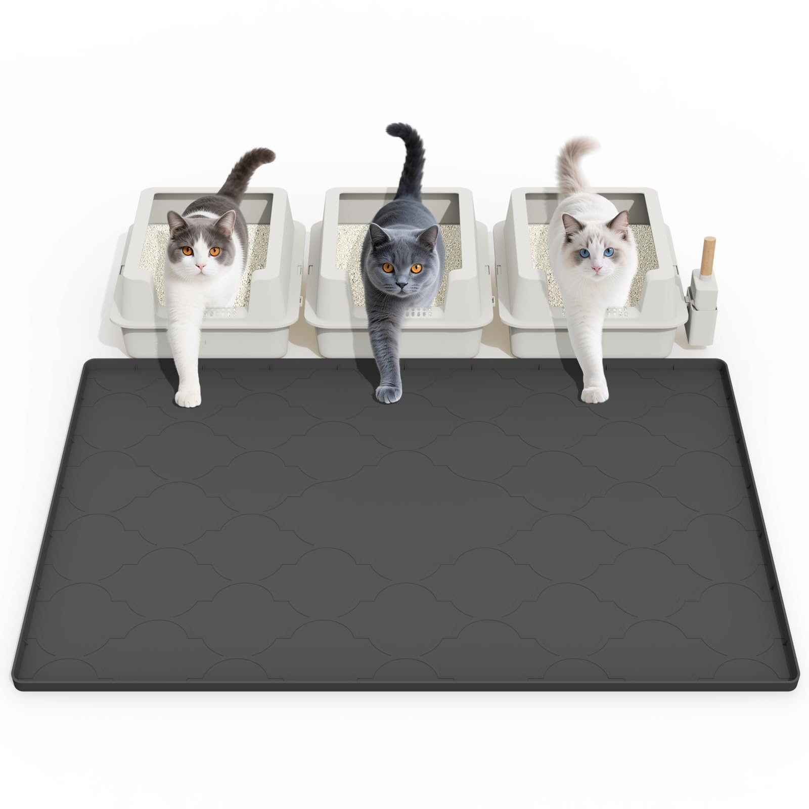 KIXCVDM Tappetino Lettiera Gatto in Silicone,Taglia Grande Tappeto Lettiera Gatti, Facile Da Pulire,Morbido Sulle Zampe Del Gatto,Impermeabile,Anti-Urina,Tappetino con Bordo (Nero Onice, XL)