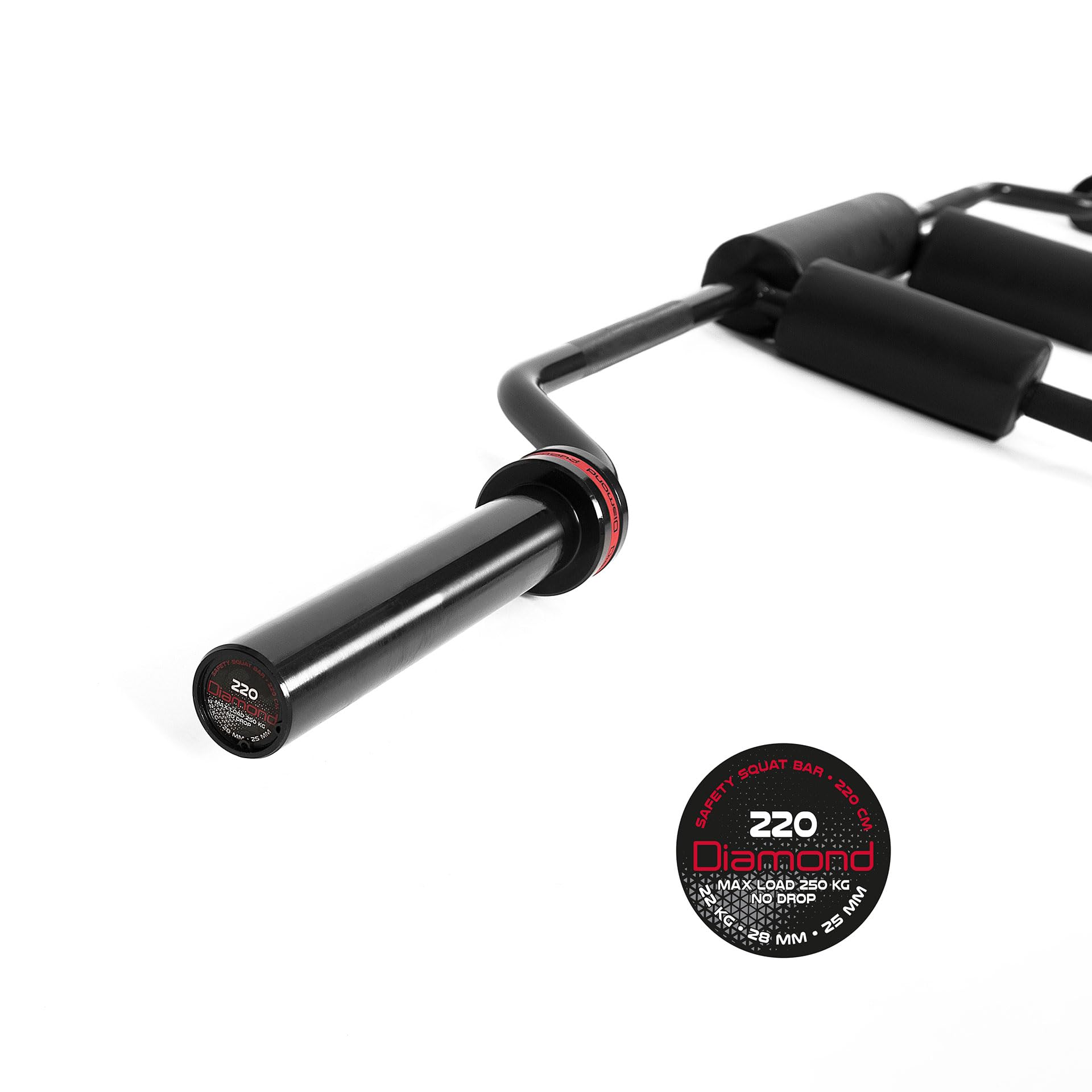 DIAMOND Bilanciere Safety Squat Comfort Superiore [220 cm, Max 250 kg] Ideale per Allenamento Low Body Ø Foro 50 mm