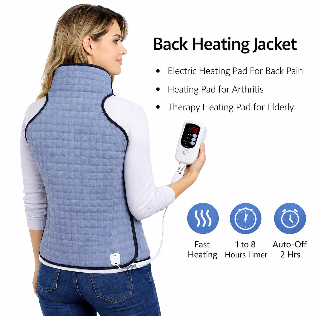 Odessey Heated Back Neck and Shoulder Wrap – Electric Heating Jacket with Digital Temperature Display (20°C-80°C) – Adjustable Velcro Closure & High Collar – Fast-Heating Lightweight Thermal Pad for Pain Relief — Amazon image 2