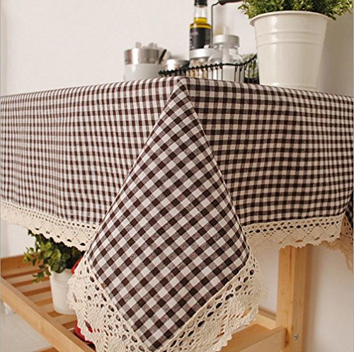 Fanjow® Cotton Linen Tablecloth Vintage Rectangular Lace Tablecloth Rectangle Dustproof Decorative Table Cover for Kitchen Dinning Tabletop (55"*98", Coffee Checker)