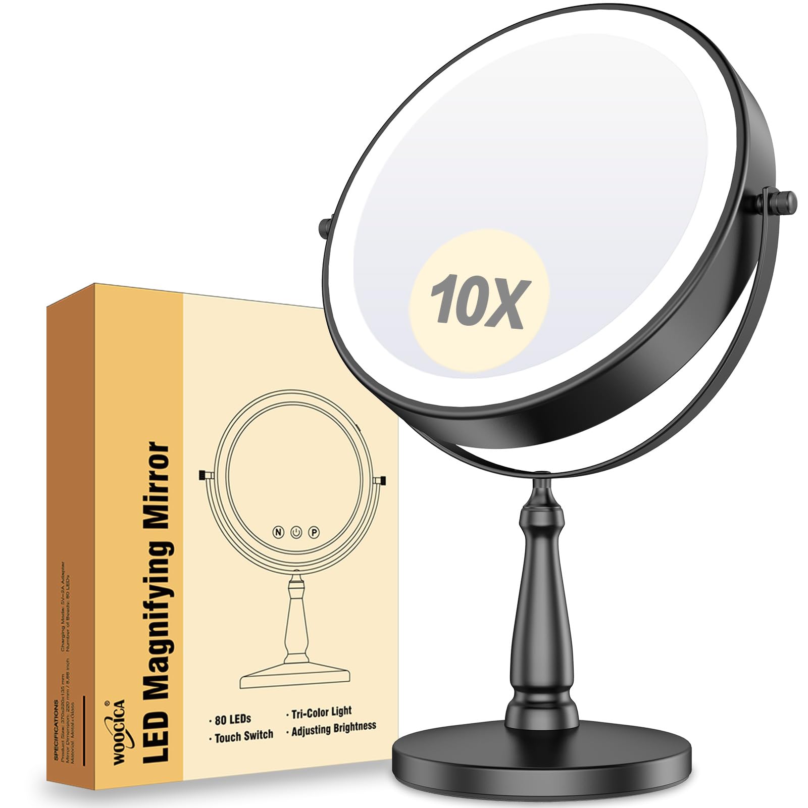Lighted Makeup Mirror, 1X/20X Magnifying Vanity Mirror with Adjustable LED Lights