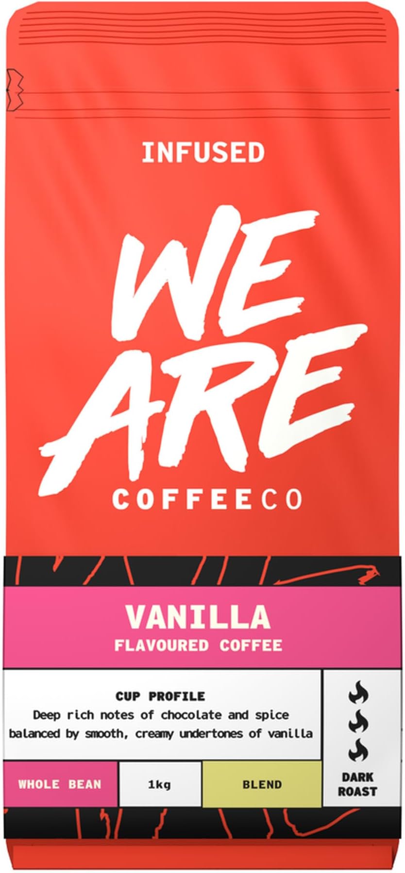 Venetian Vanilla Flavoured Coffee Beans, Whole Bean 1kg, Dark Roast, Natural Flavour Infusion, Roasted in Glasgow