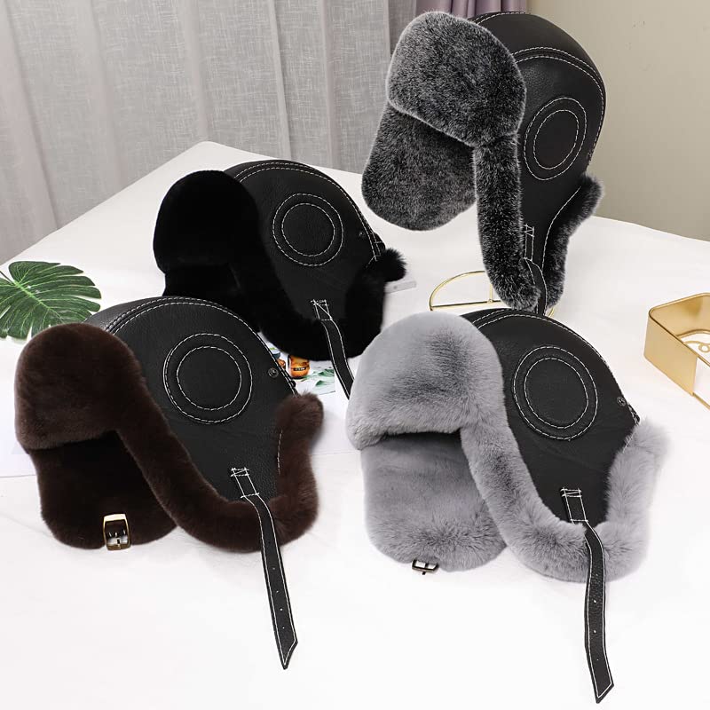 Gorro de Invierno Térmico Llegada de los hombres Sombreros de bombardero Invierno Hombre ruso Cálido Sombrero de cuero de piel de oveja real Hombre Gorras de piel real Sombrero de Aviador para Esquiar