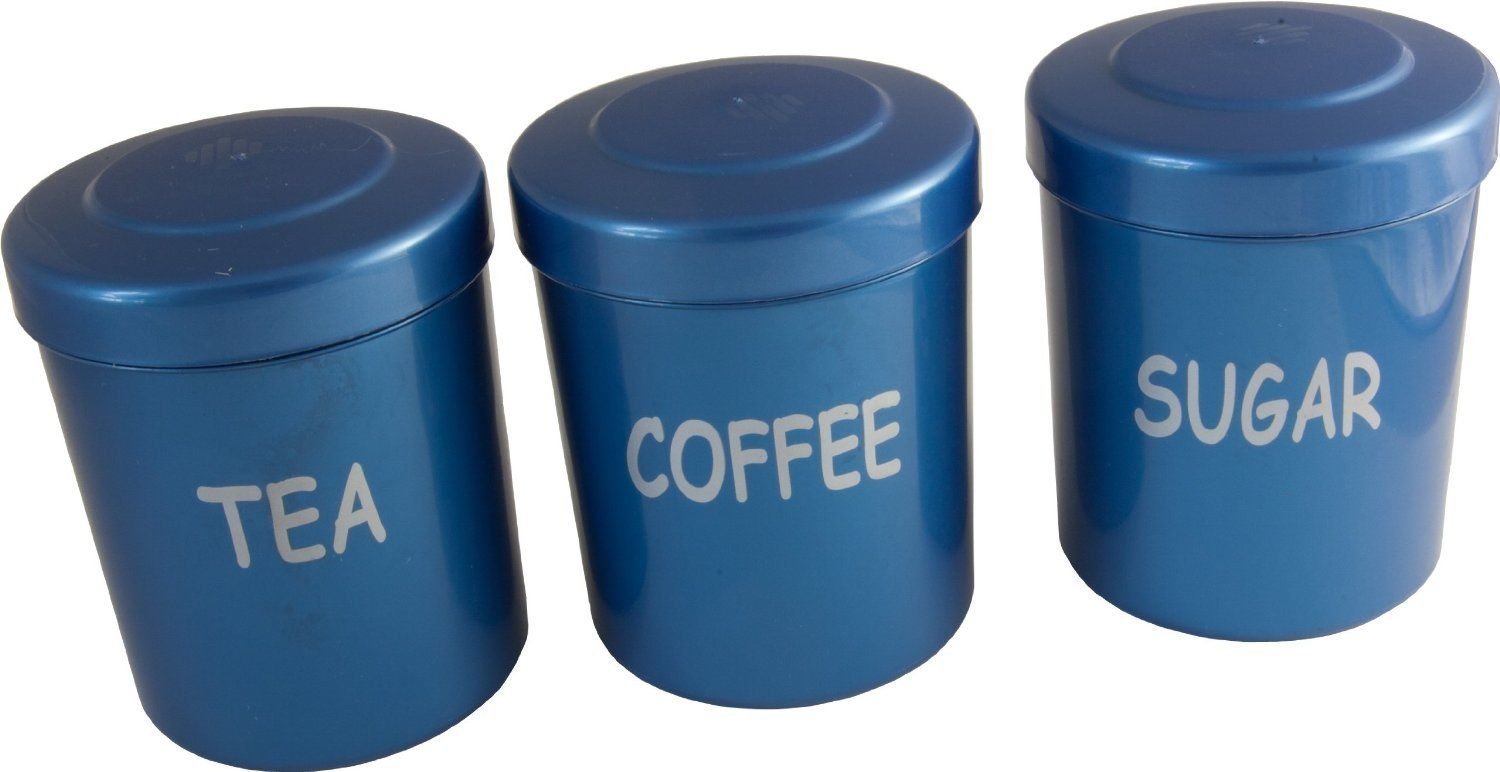 Blue Plastic Tea Coffee Sugar Storage Canisters Jars Pots Camping