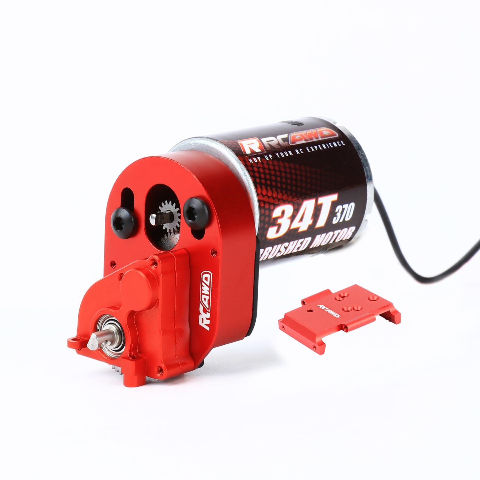 RCAWD260% More Power Motor 370 34T CR18P Transmission Gearbox Set for Hobbyplus 1/18 CR18P EVO Rock Van Trail Hunter Series Upgrades Part Red