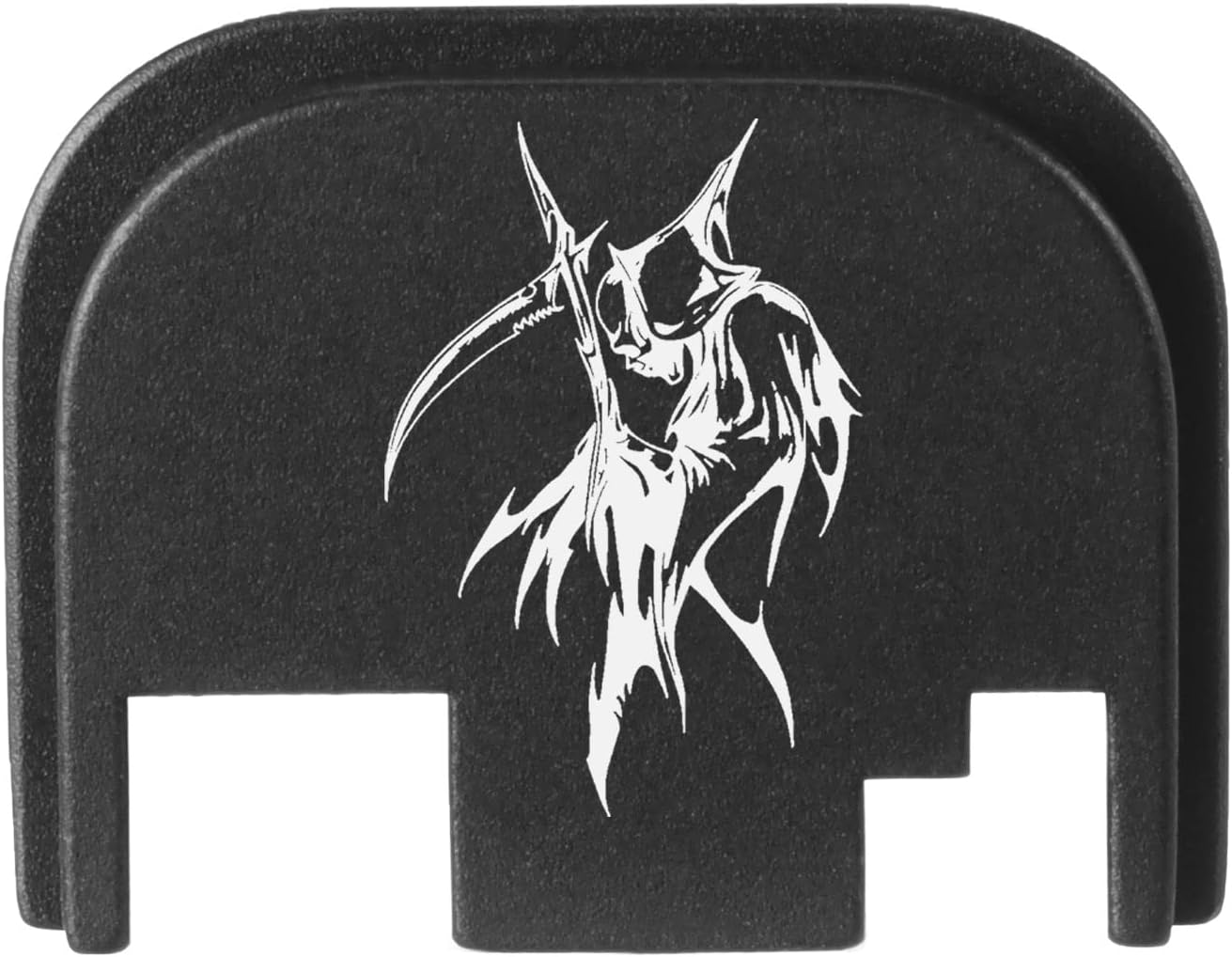 NDZ Performance Rear Slide Cover Back Plate for Glock Gen 1-4 Laser Engraved Hardcoat Anodized Aluminum in Black - Grim Reaper 7