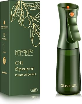 Glass Olive Oil Sprayer for Cooking 7.6 oz Olive Green Bottle | Oil Mister, Kitchen Refillable Continuous Oil Spray Bottle for Air Fryer, Portion Control, Leak Proof