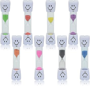 8 Pack Colorful 2 Minute Sand Timer Set | Smiley Hourglass Timers for Kids Proper Tooth Brushing