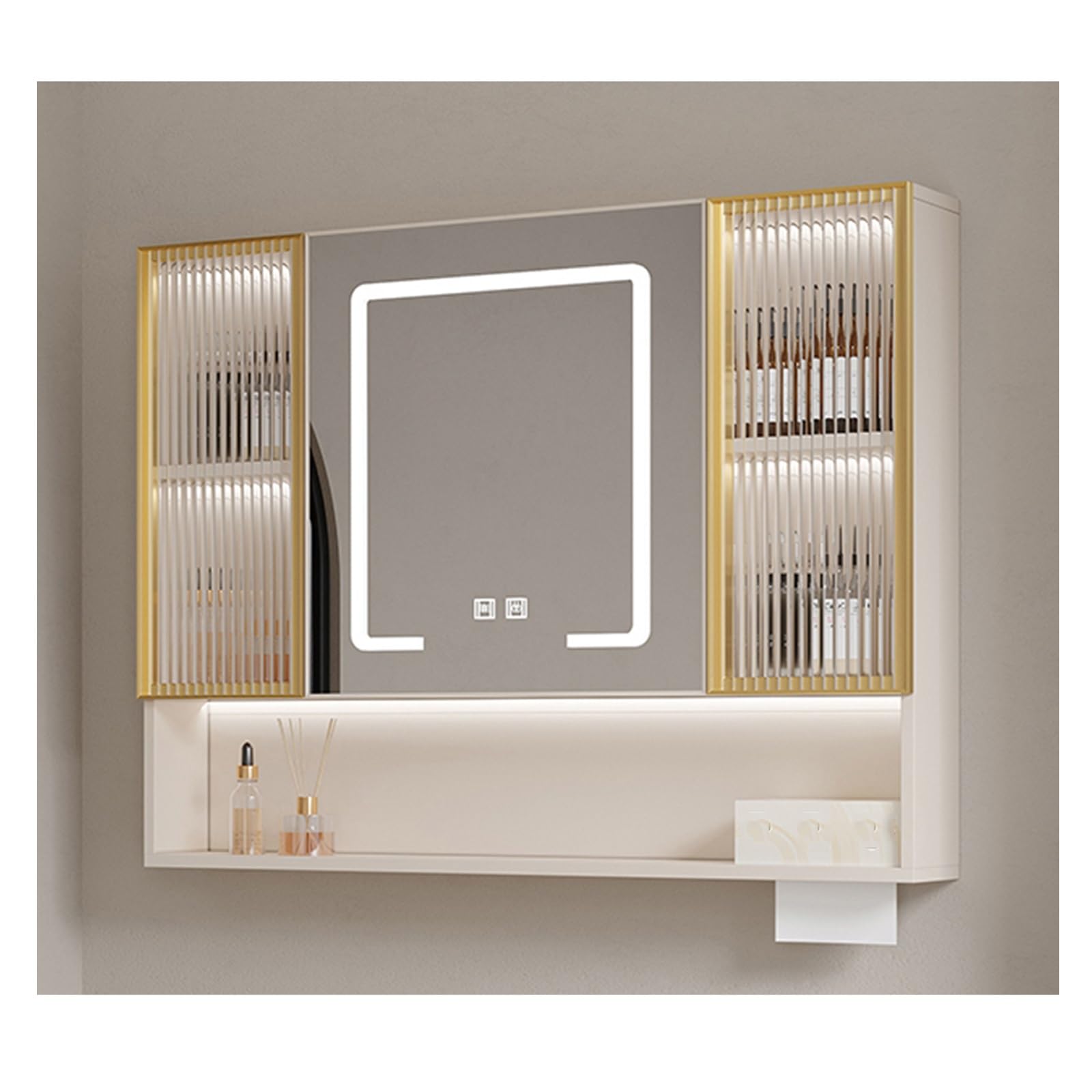 Armoire de toilette avec miroir LED L60xH70 cm meuble de salle de bain suspendu