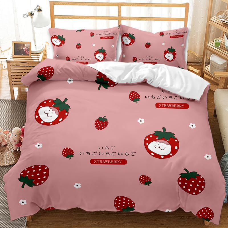 Microfiber housse de couette douce 220x240 rose imprimé fruitier
