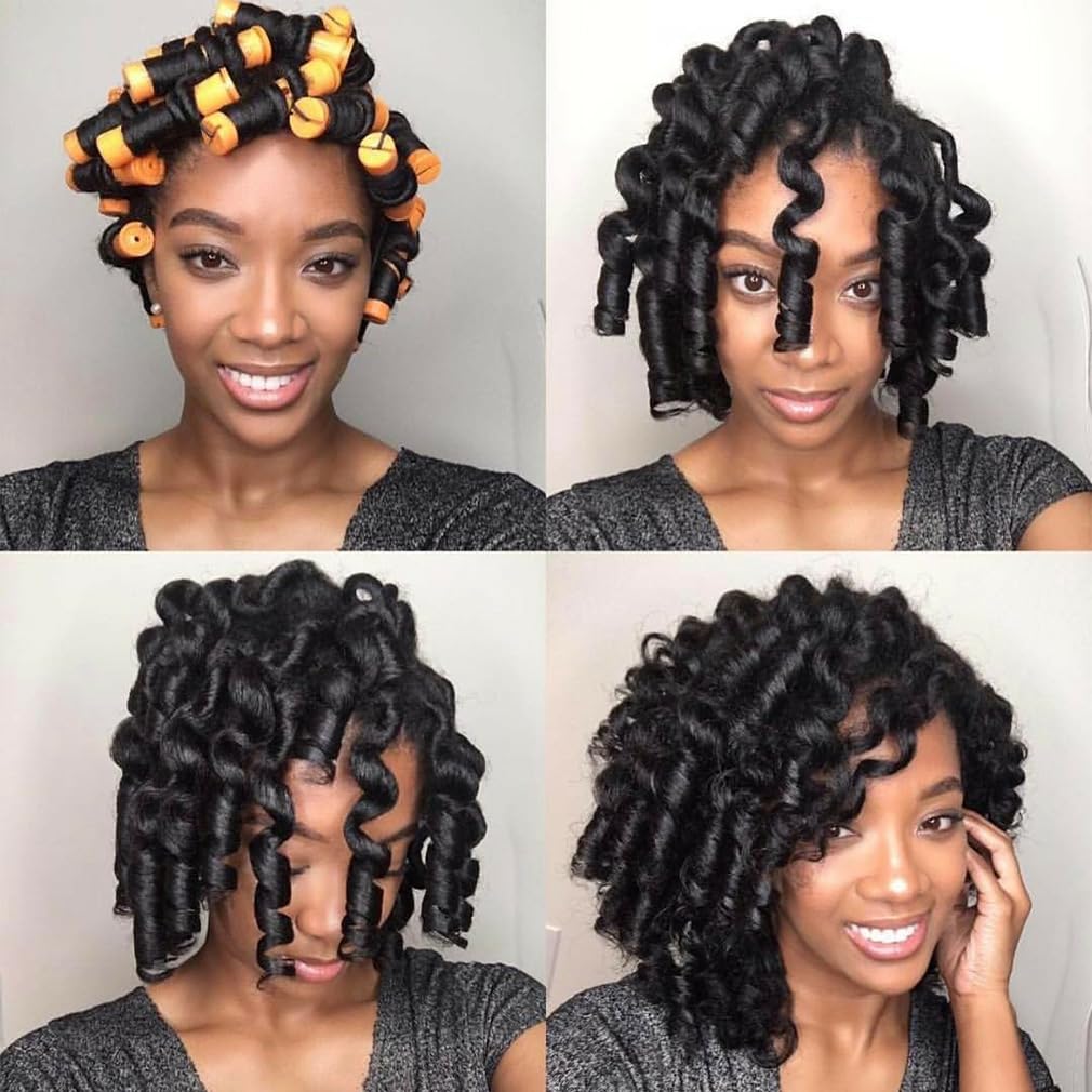 40 PCS Hair Rollers Plastic Perm Rods for Long Short Hair Cold Wave Rods Non-Slip Heatless Medium Size Orange Color+Yellow Color