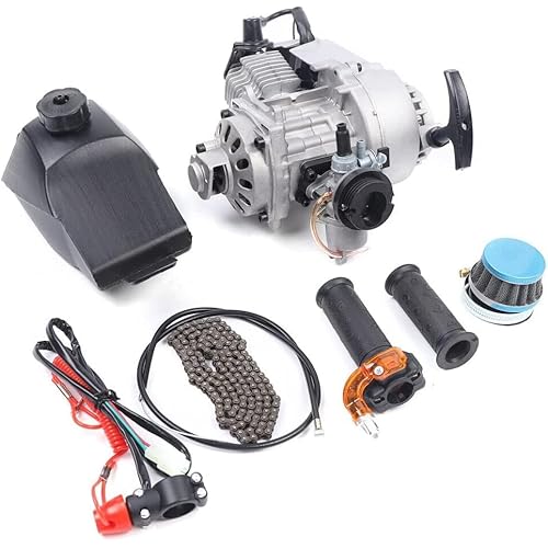 49cc 2 Stroke Pull Start Engine Motor Kit, Single Cylinder Air Cooled Motor Engine, Go Kart Forward Reverse Gearbox Kit Fits Mini Pocket Dirt Bike Scooter ATV or Scooter