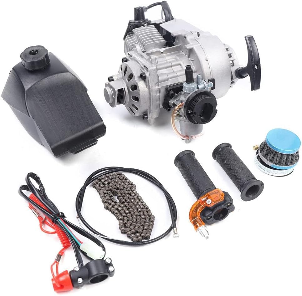 49cc 2 Stroke Pull Start Engine Motor Kit, Single Cylinder Air Cooled Motor Engine, Go Kart Forward Reverse Gearbox Kit Fits Mini Pocket Dirt Bike Scooter ATV or Scooter