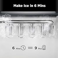 Vista 3 de Silonn - Máquina de hacer hielo para encimera, 9 cubos listos en 6 minutos, 26 libras en 24 horas, autolimpiable, cuchara de hielo y canasta, 2