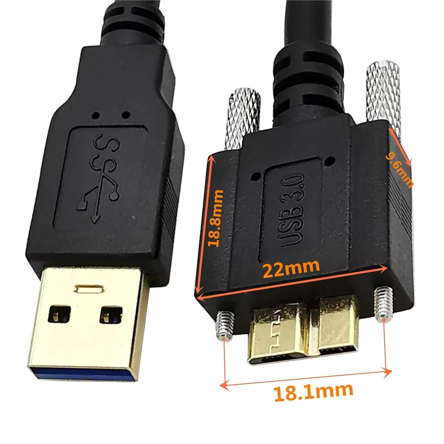 1pcs 5M 3METER USB 3.0 A Male to Micro B Cable Angle 90 Degree Male with Locking Screws Data Sync Cable Cord for Camera Hard HDD(1m,Left to Straight)