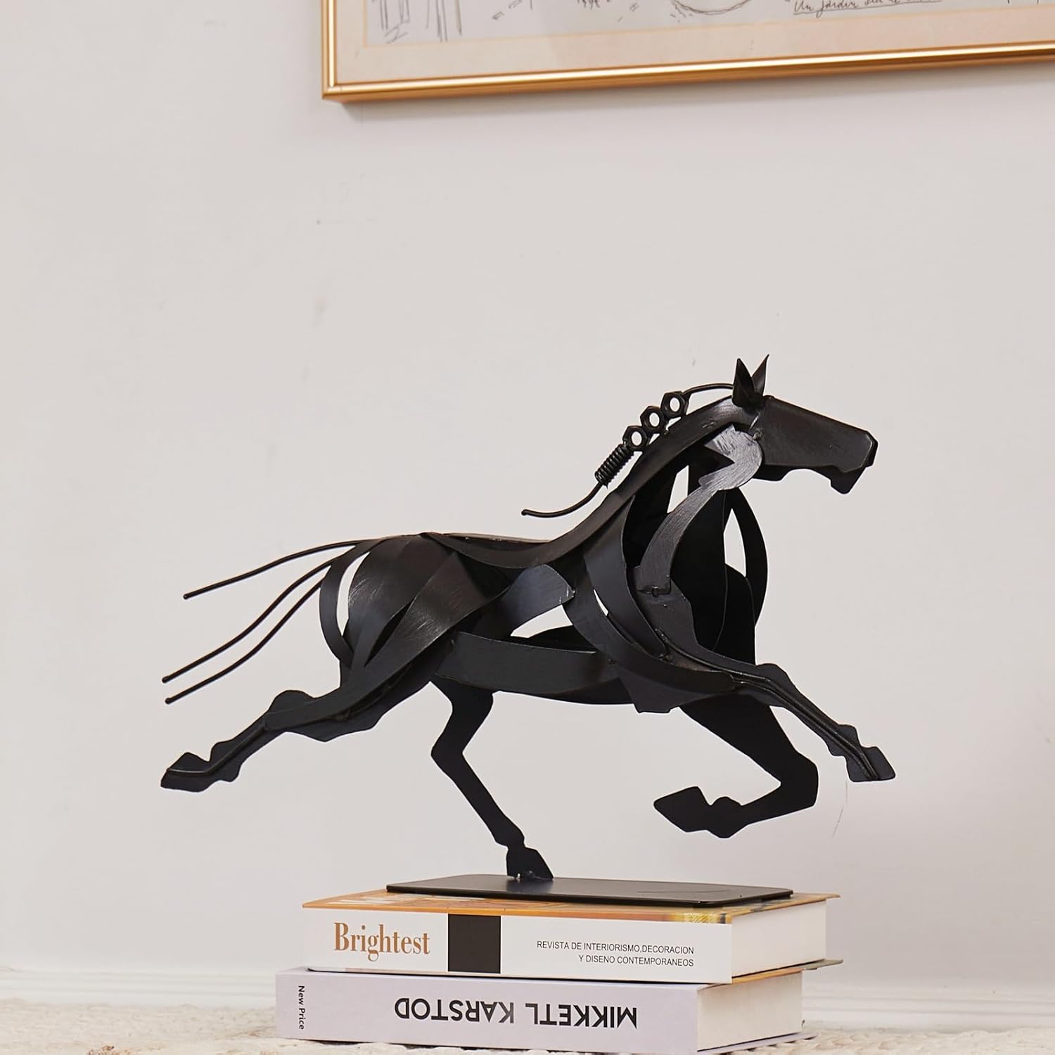 Running Horse Statue Sculpture, Unique Rustic Handmade Animal Statue Art, Metal Figurines for Home Decor, Horse Gifts for Women Men (Black)