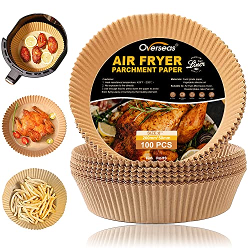 Air Fryer Disposable Paper Liners - 100Pcs 8 Inch Round Disposable Parchment Paper Liner For Airfryer Basket, Oven, Non Stick, Free Of Bleach, Perfect Fit For 5-8Qt Air Fryers #TOP16