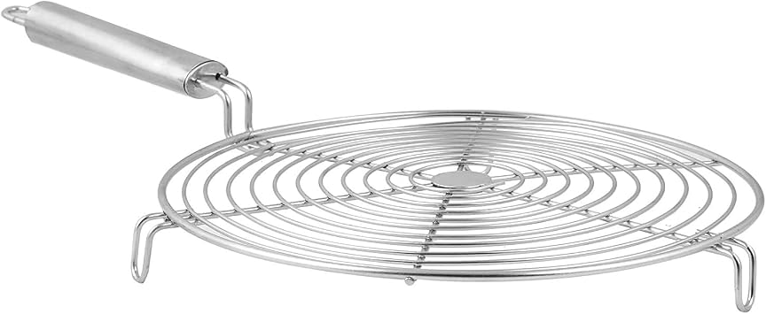 Kuber Industries Small kitchenware Round Roaster TAndoor Barbeque/Roti/Papad Jali Griller with Steel Handle Silver, Standard