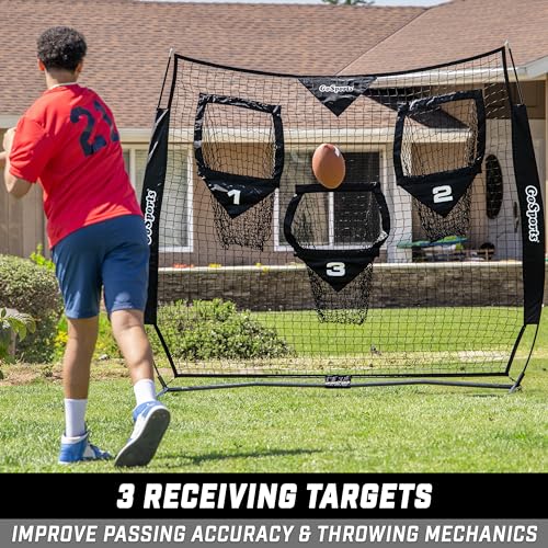 GoSports Football Throwing Net - 8 x 8 ft or 6 x 6 ft Nets - Choose Black or Red3