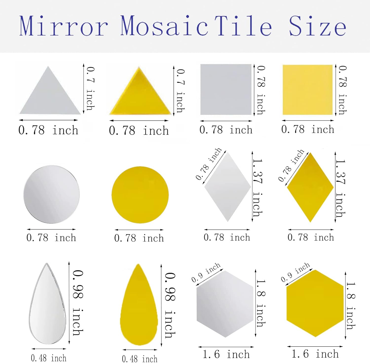 Squares & Triangles Mirror Mosaic Tiles - Round, Teardrop & Diamond Shapes - Acrylic Mirror Pieces - 5 Shapes - Silver - 250pcs for DIY Crafts - Image 2