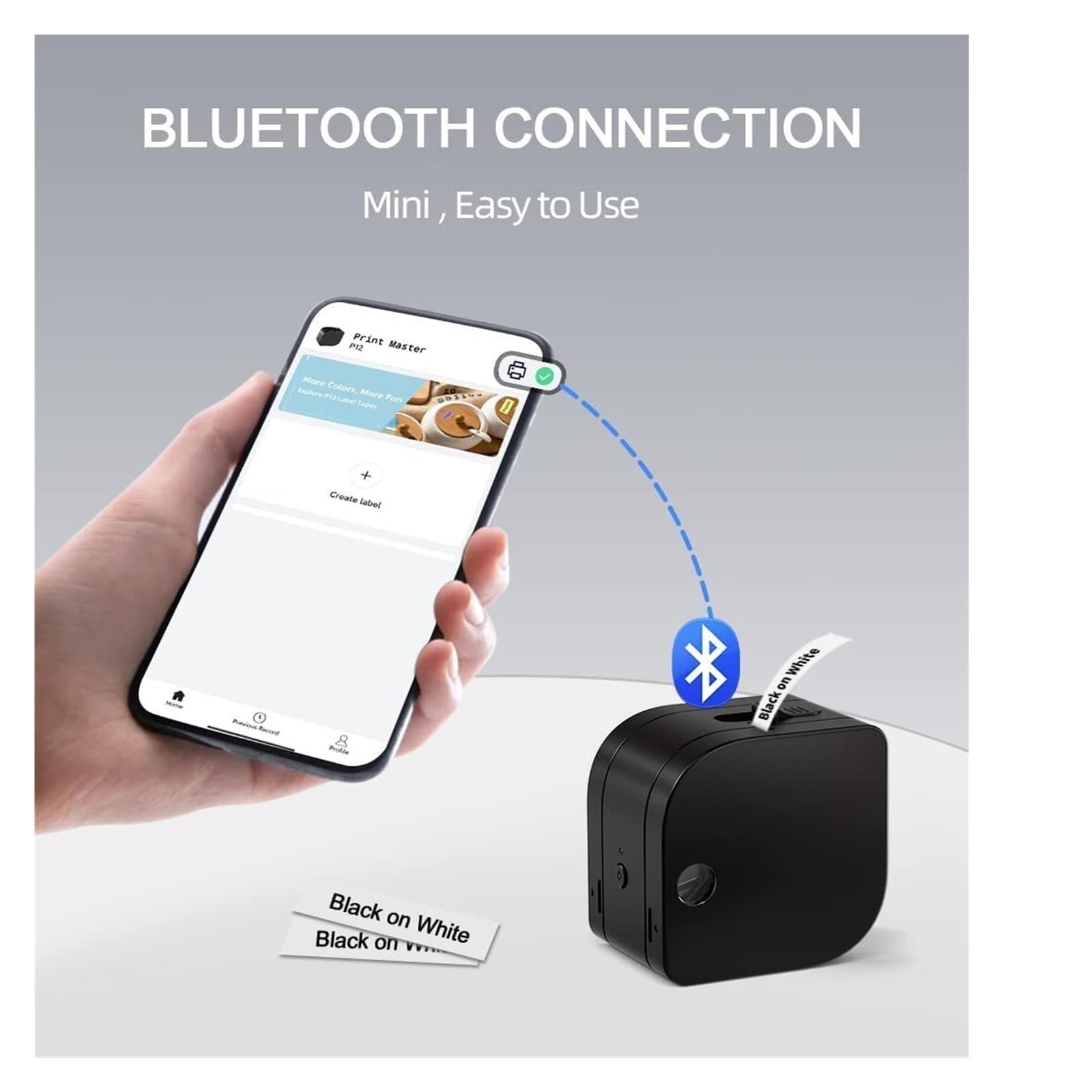 Distributore di nastro adesivo, Stampante for etichette Pink P12 Pro Etichettatrice ricaricabile Bluetooth Compatibile con nastro for etichette da 12 mm e 0,47"