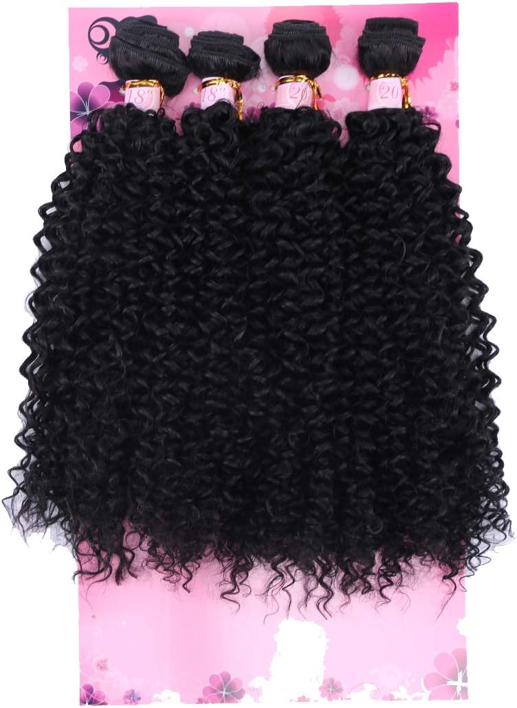 Kinky Curly Hair Bundles Synthetic Hair Weave Bundles 18 18 20 20 Inches 4 Pieces/Pack Black Color Quick Weave Sew in Extension Very Soft