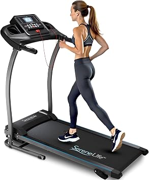 SereneLife Folding Electric Treadmill - Motorized Running Machine with 12 Pre-Set Programs, 4 Incline Levels, Supports Fit Home, Kinomap Apps, Bluetooth, 265+ lb Capacity | 50 x 24 x 49 inches