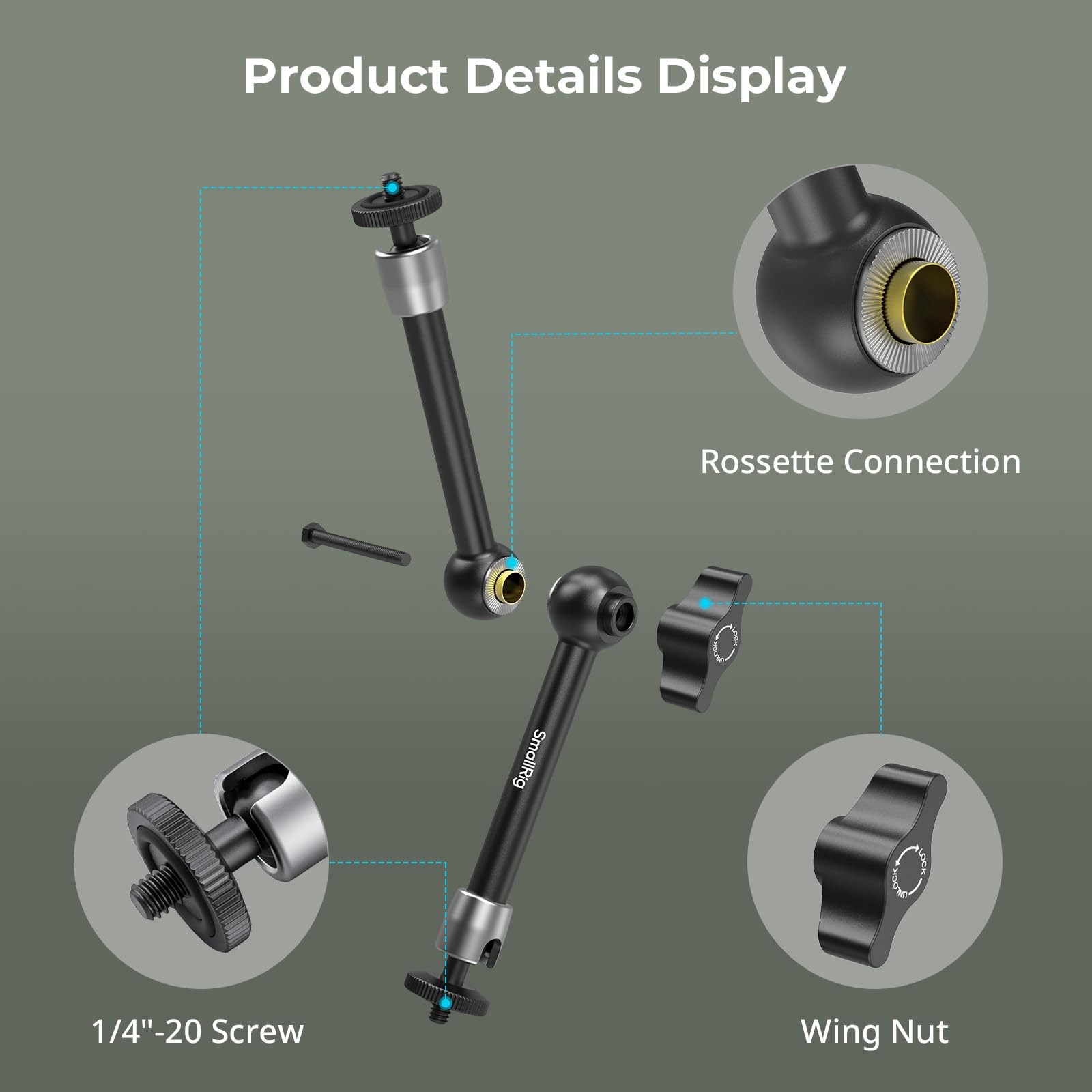 SMALLRIG 9,8-calowy Magic Arm 2-Pack, regulowany przegubowy uchwyt cierny z gwintem 1/4"-20, do montażu monitora kamery/światła LED, 5317