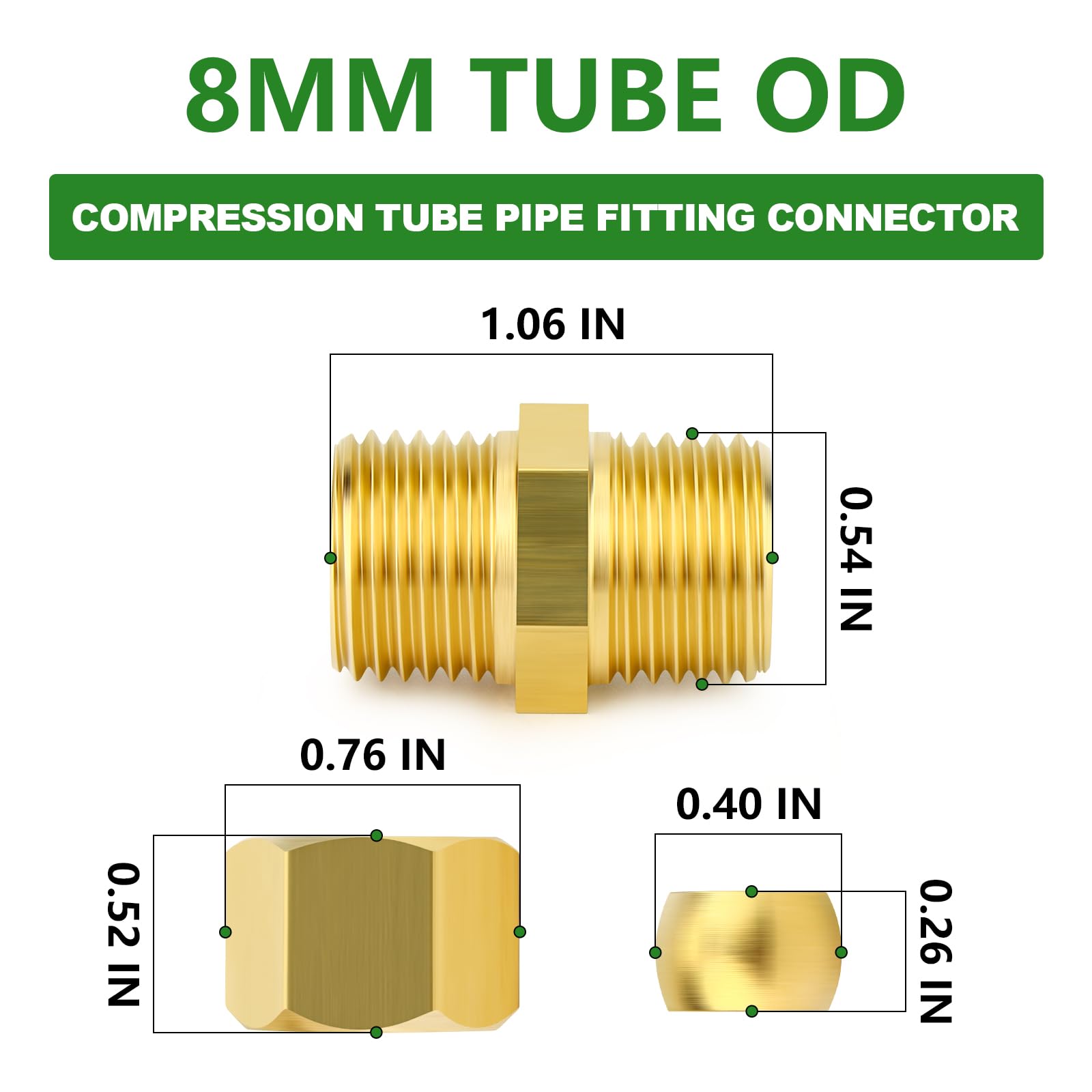 TAISHER 5PCS Raccord de tuyau à compression en laiton, 8MM Tube OD x 8MM Tube OD Adaptateur droit