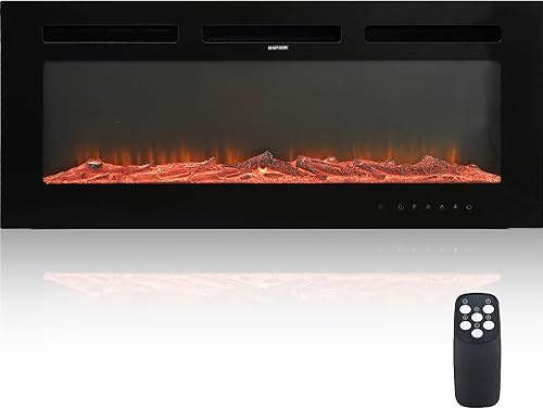 Miniatura 9 de Chimenea eléctrica montada en la pared y empotrada de 36 pulgadas con control remoto temporizador de 8 horas, 12 llamas, pantalla táctil, calentador