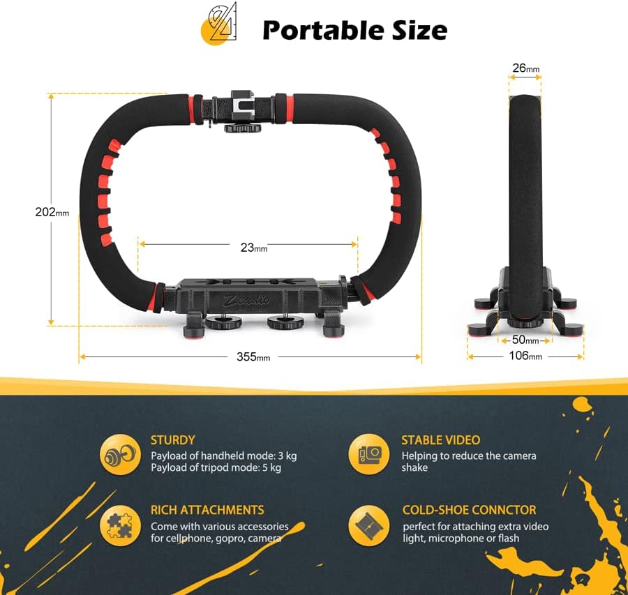 Zeadio Camera Smartphone Stabilizer, Foldable Handle Grip Handheld Video Rig, Compatibility with All Camera, Camcorder, Action Camera, DSLR and All iPhone and Android Smartphones