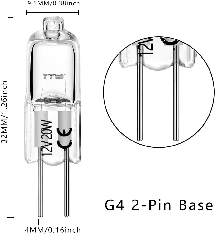 BOGAO G4 Halogen Bulb T3 20 Watt 220lm G4 Bi-Pin Bulb AC/DC12 Volt for Under Cabinet Puck Light, Chandeliers, Track Lighting,20W 12V Warm White 2700K (12 Pack)