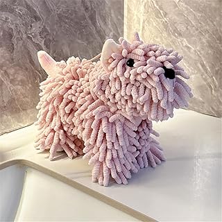 Chenille Hand Towel - Cute Cartoon Dog Plush Fuzzy Ball Hand Towel, Super Absorbent Hanging Kitchen & Bathroom Towels for Kids, Soft Hand Drying Puff for Bath, Washstand (Pink)