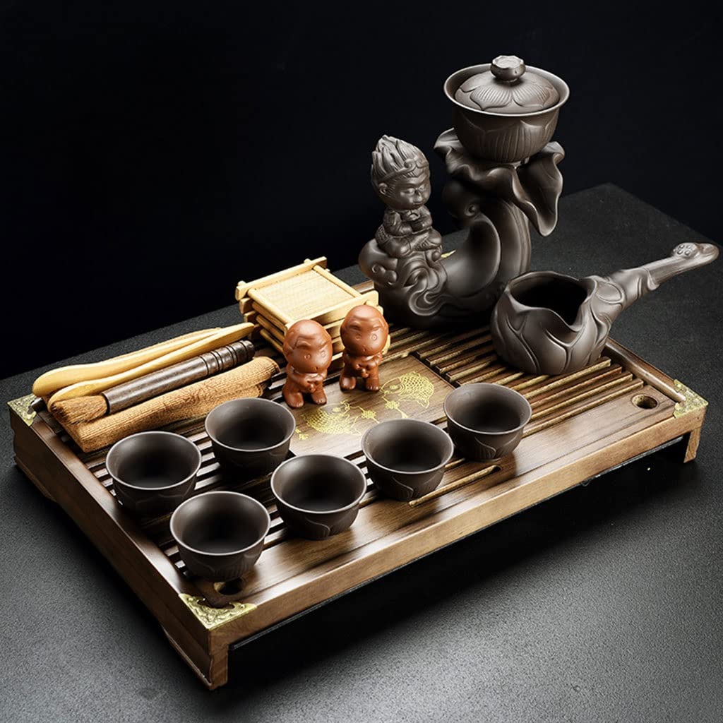 DFGHNBVC Tea Serving Tray, Rotary Teapot Automatically Dispenses Tea,Kung Fu Tea Set,Tea Set With 1 Teapot Set, 6 Tea Cups, Beautiful Asian Tea Set For Tea Lover/Women/Men,B