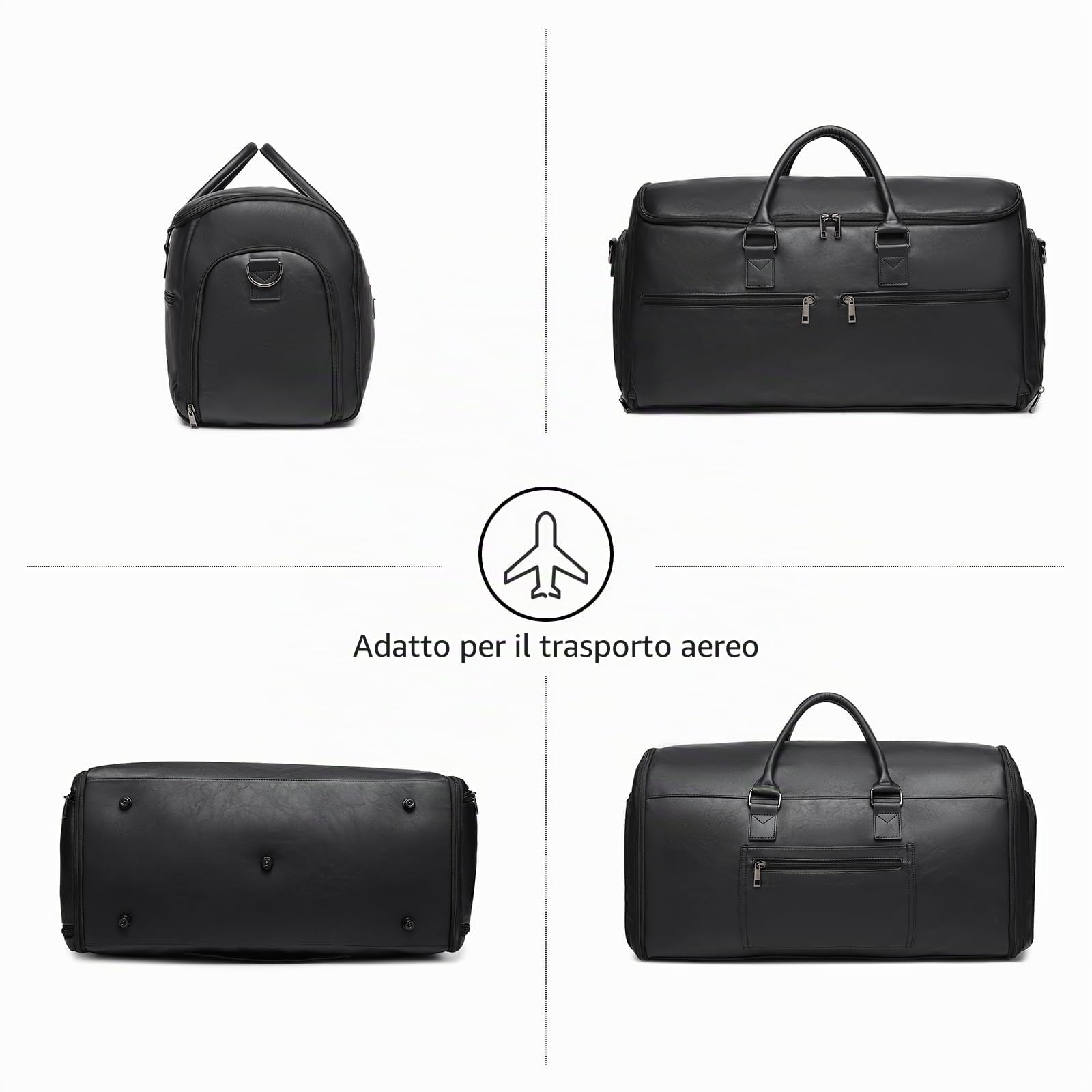 Borsa per indumenti convertibile da donna, borse per indumenti in pelle per viaggi con custodia per scarpe 2 in 1 da appendere valigia borsa da viaggio da donna borsa da viaggio per donna borsone