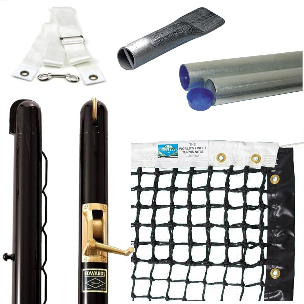 Edwards Classic Tennis Posts – Permanent Court Kit – 3” OD, Round, Internal Wind, Black – Optional Ground Sleeves