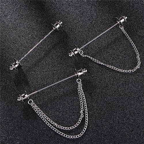 Image of Chain Lapel Pin Collar Bar Tassel Brooch Classic Ball Head Brass Shirt Collar Bar Tie Pins for Men Wedding Business