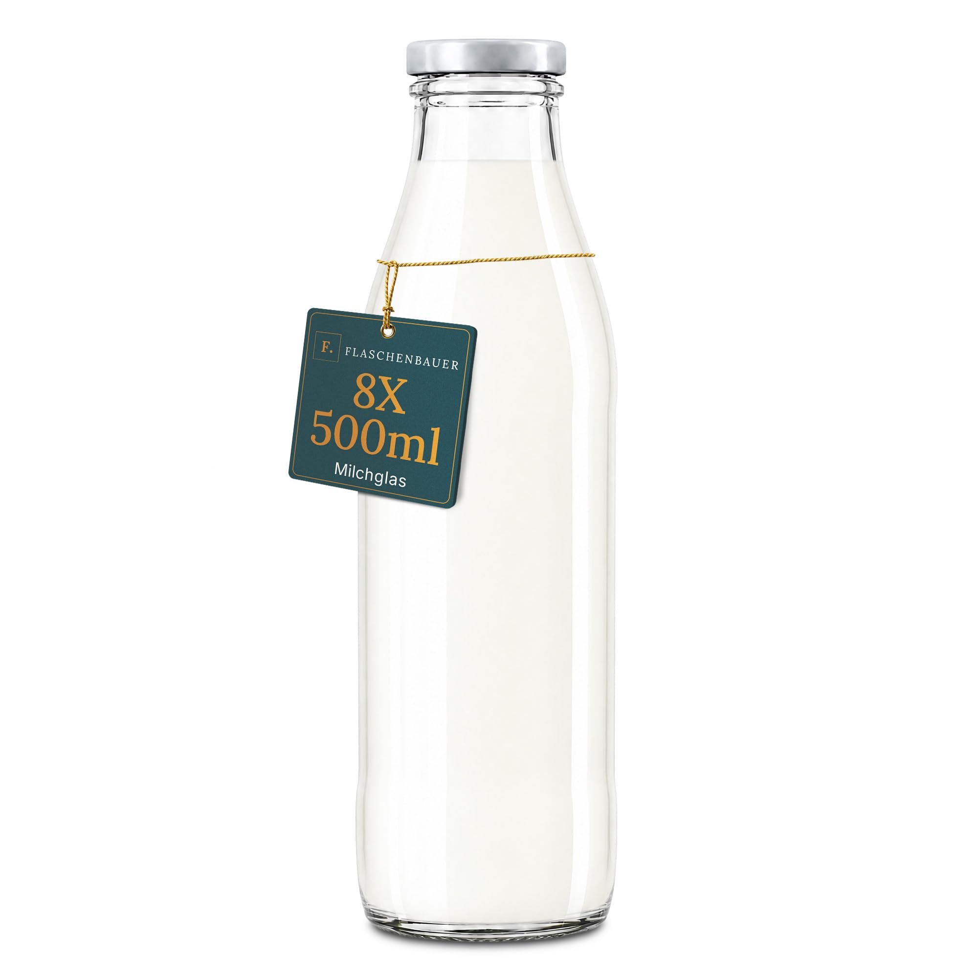 Flaschenbauer - Milchflaschen 500ml 8er Set - Glasflaschen zum Befüllen, weiße Glasflasche mit Twist-Off Deckel & Ersatzdeckel, Saftflaschen, Smoothie Flasche, Vorratsflaschen