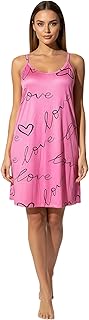 فستان نوم كاجوال من مانيكان بلون بينك مع طباعة قلب الحب واشرطة قابلة للتعديل