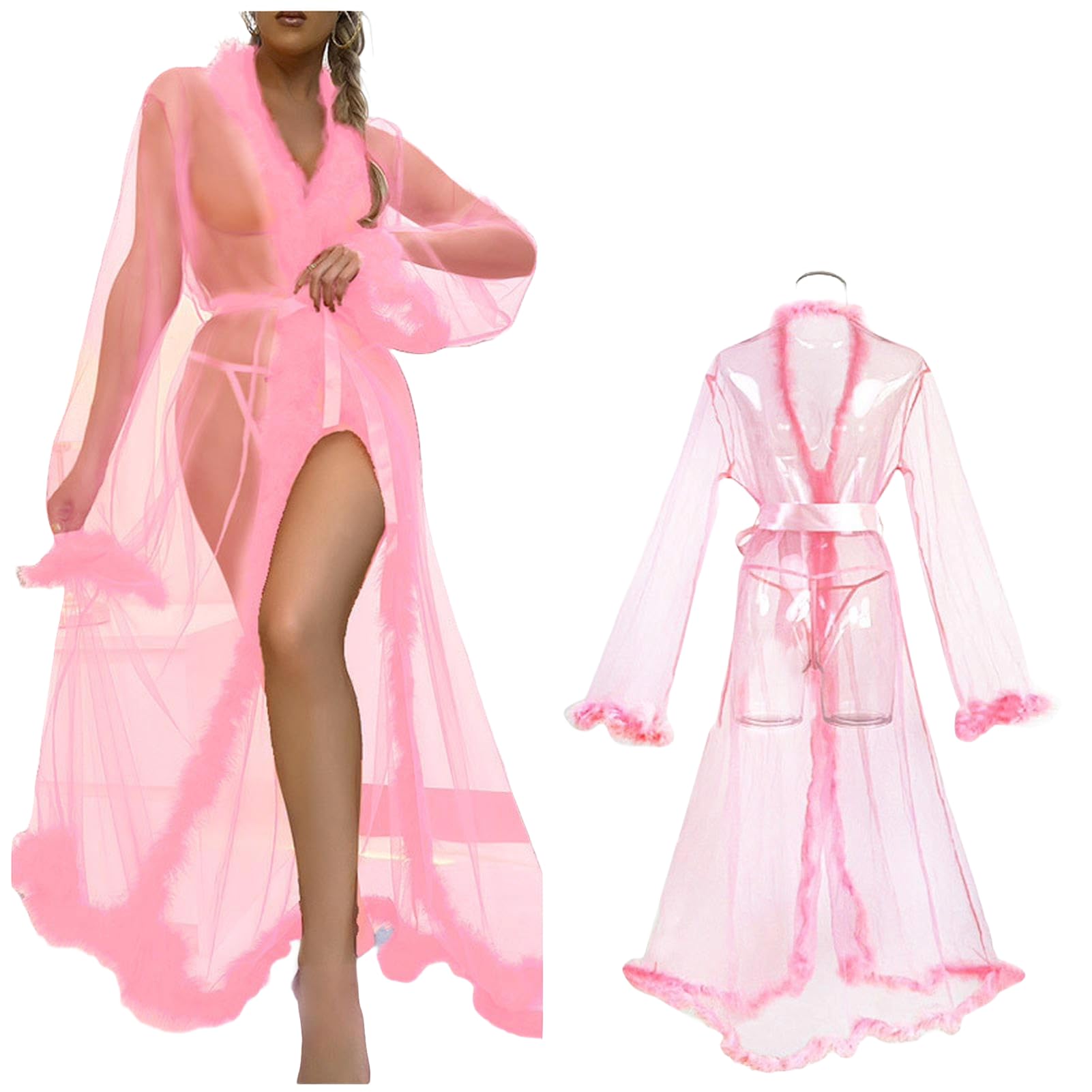 Robe de chambre sexy en tulle et plumes en maille transparente pour mariage, boudoir, robe de nuit, lingerie de Noël