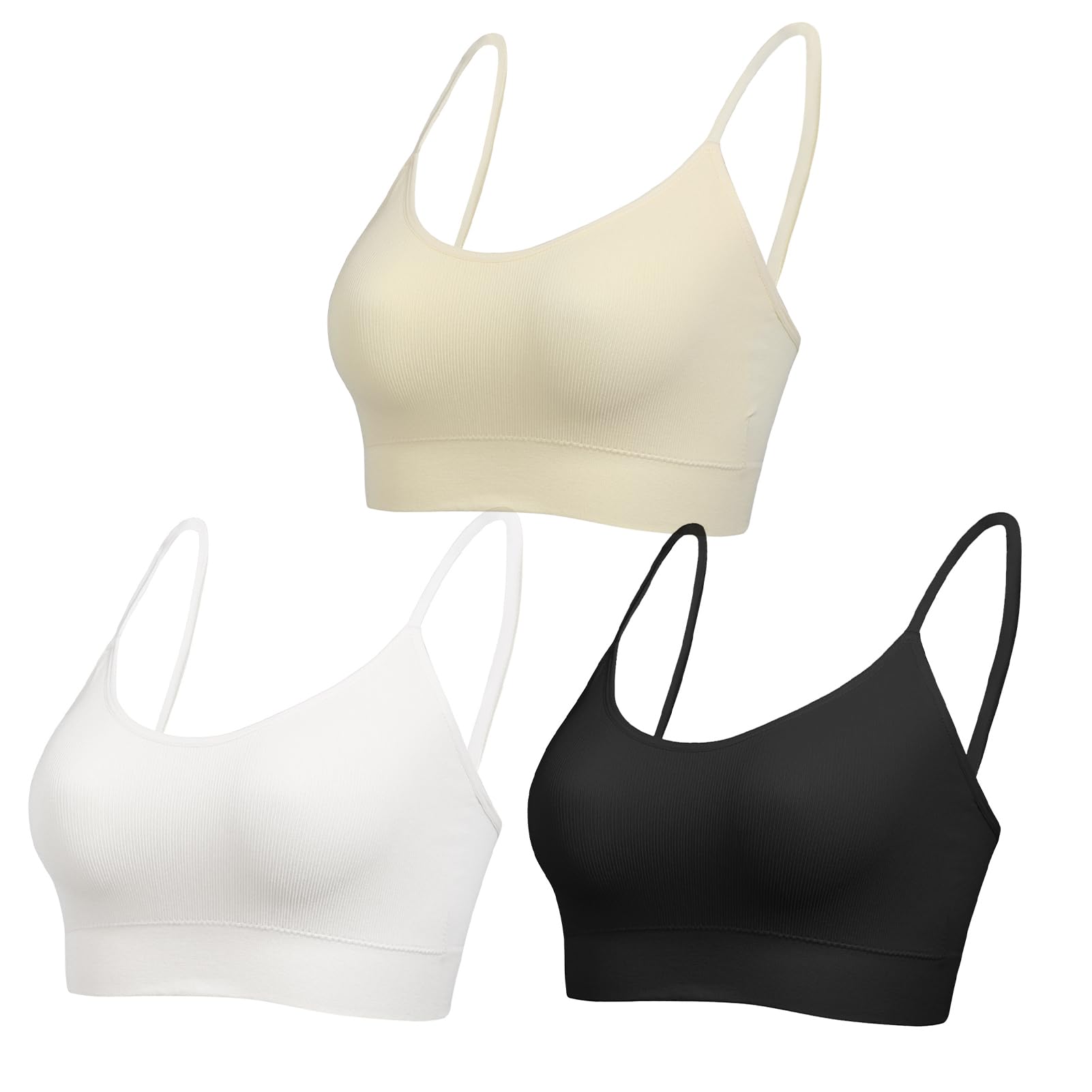 Comfyin Bustier Damen Ohne Bügel Sport BH mit verstellbaren Trägern Bralette Cami Top für Yoga Fitness,Schwarz + Beige + Weiß,L