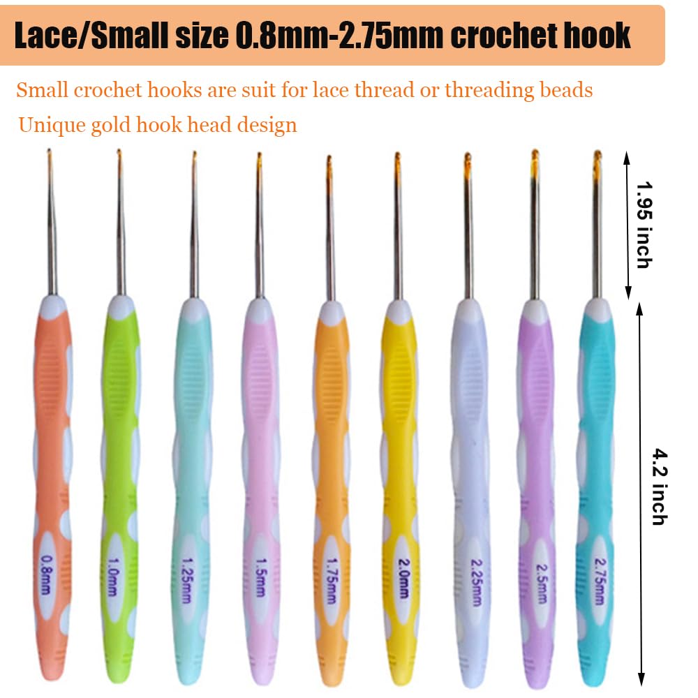 Mdoker Juego de ganchos de ganchillo de 21 tamaños, gancho ergonómico con estuche para manos artríticas, juego completo de ganchillo para principiantes y amantes del ganchillo (0.8 mm-10 mm)