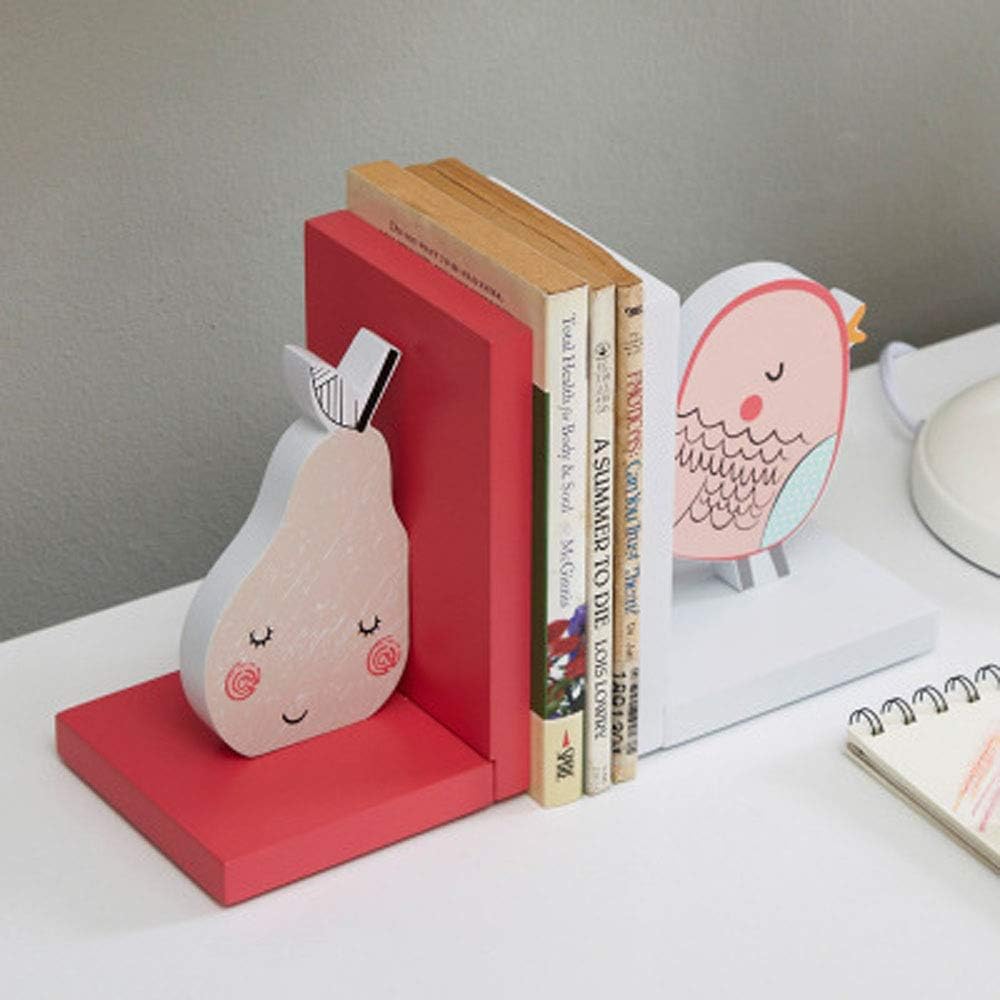 Pink Wood bookends Pear and Little Bird Bookends Girls Gift Idea (Pear & Birds)