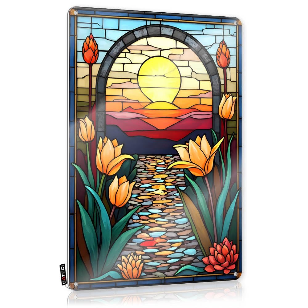 Fzfn Colour Vintage Poster Custom Decorative Stained Glass Pathway To Sunset Serenity For Walls - Funny Stuff Customizable(30X40cm)