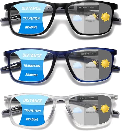 Hubeye Photochromic Progressive Reading Glasses for Men and Women Ultralight