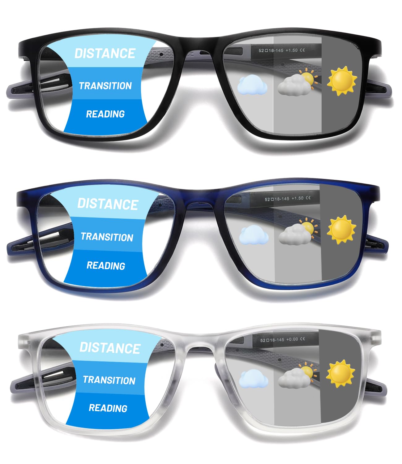 Hubeye Photochromic Progressive Reading Glasses