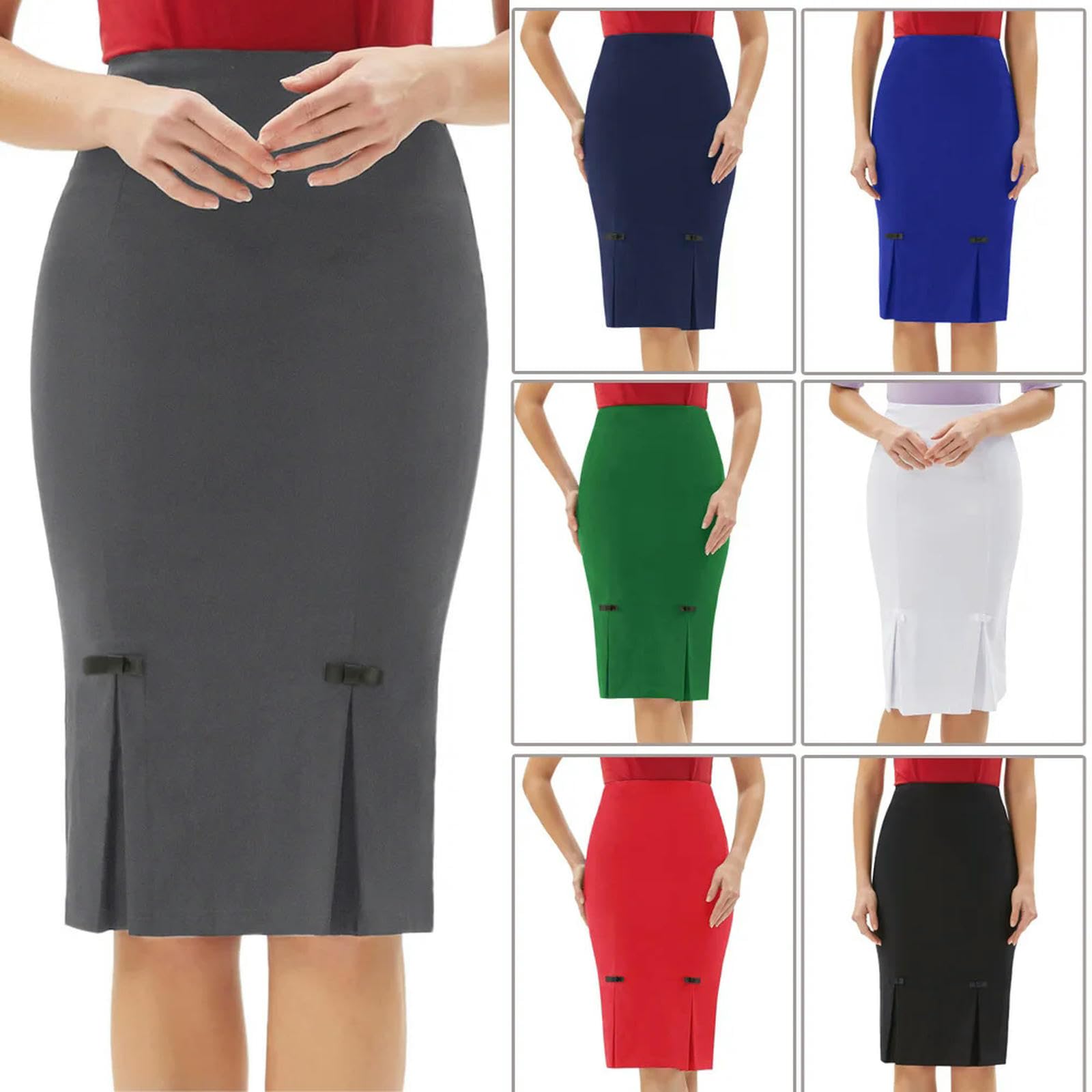 Gonne da Donna Decorate con Fianchi avvolti Gonne estive a Tubino Stile Abbigliamento da Lavoro in Ufficio-Rosso-XXL