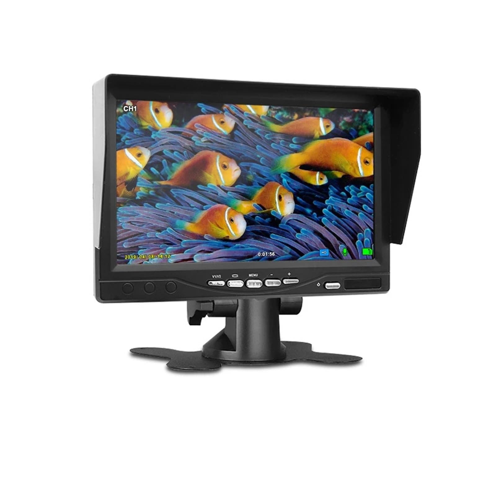 Monitor de 7" con grabación en Bucle for Camiones, Coches, aparcamientos, Pesca, Compatible cámara 2 Canales(4Pin Cable QP732)