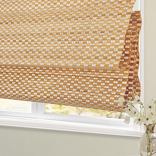 Blackout Cordless Blinds Bamboo Roman Shades, Custom Window Shades with Lining, Natural 100% Bamboo Blinds for Windows, Pattern 109